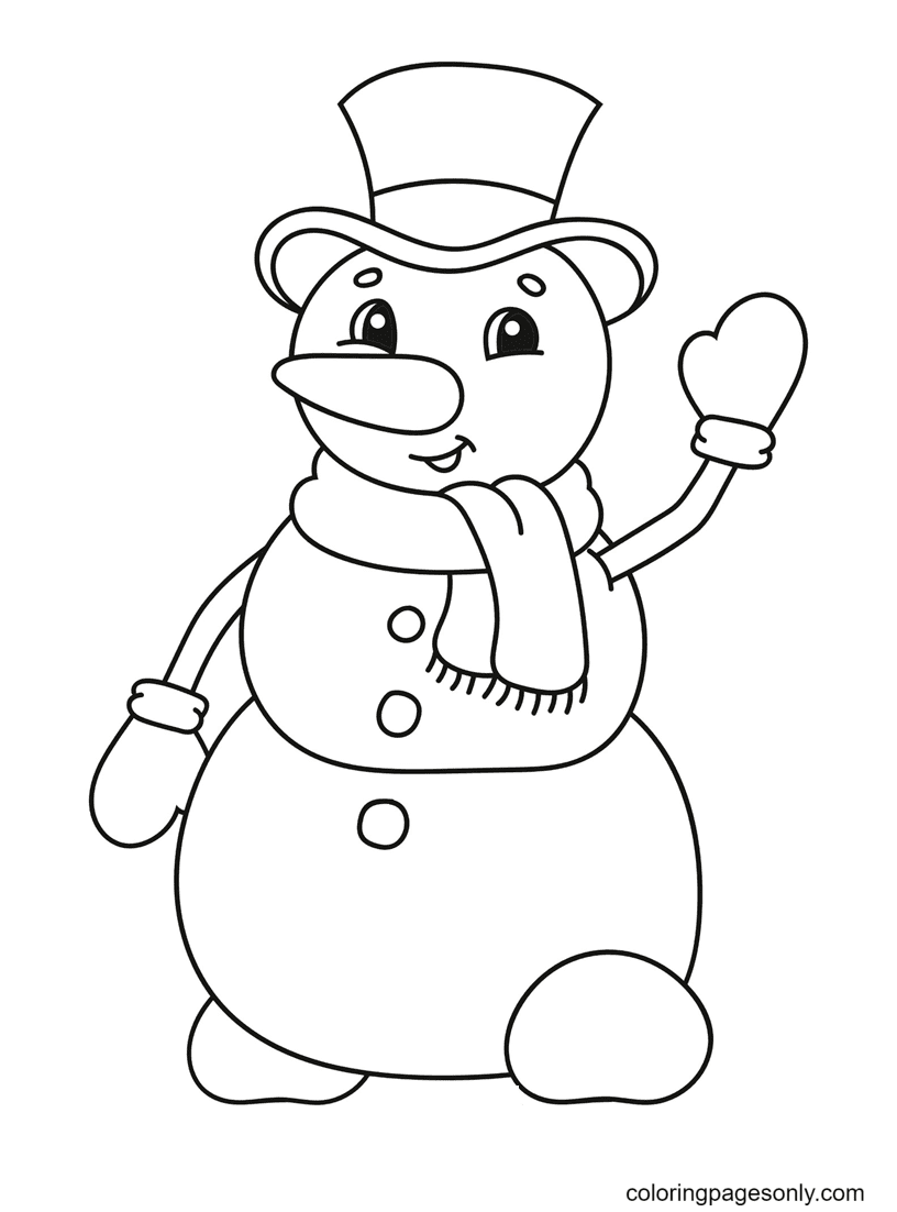 Winter Snowman Waving Coloring Page