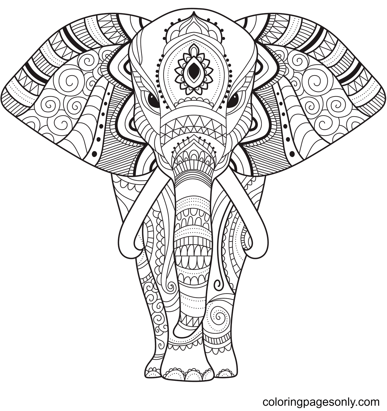 Zentangle Elephant Coloring Page