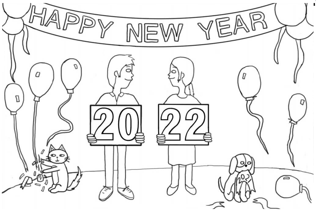 2022 New Year Party Coloring Page