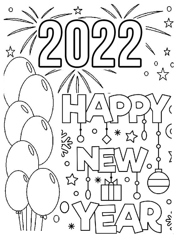 2022 New Year Printable Coloring Page