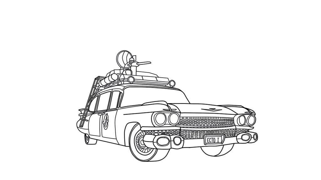 Um carro especialmente equipado para fantasmas de Ghostbusters