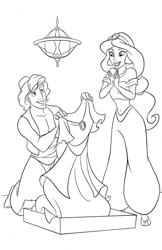 Aladdin gave Jasmine dress Coloring Pages