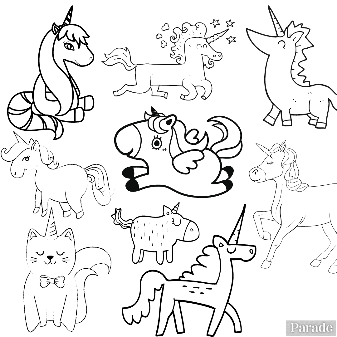 All Kinds of Unicorns Coloring Page