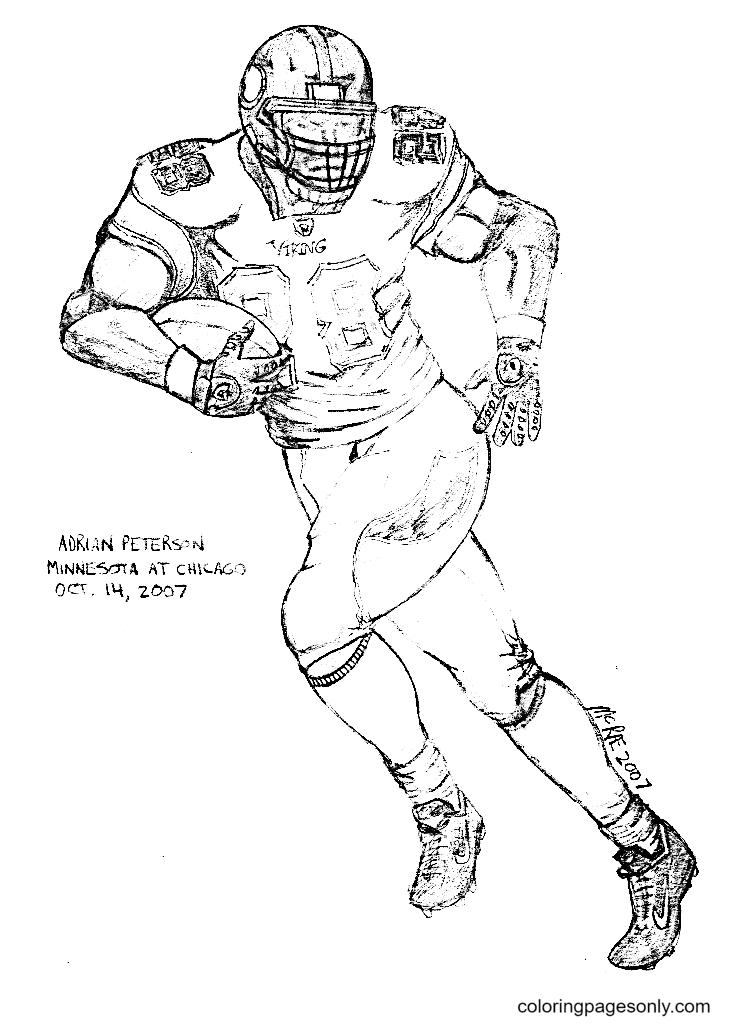 Página para colorir de futebol americano Peterson