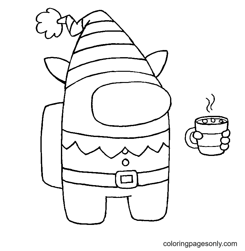 Among Us Christmas Elf Coloring Pages