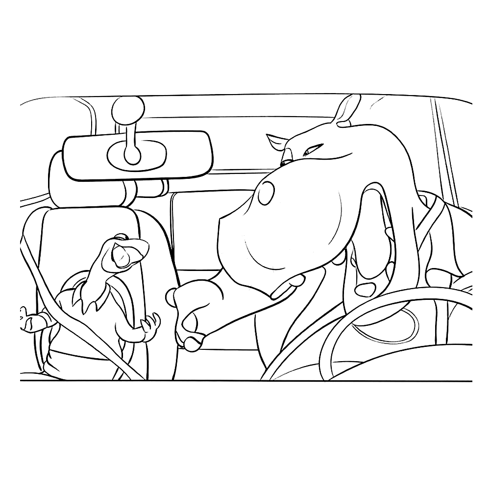 Animals In Car - Sing Coloring Pages