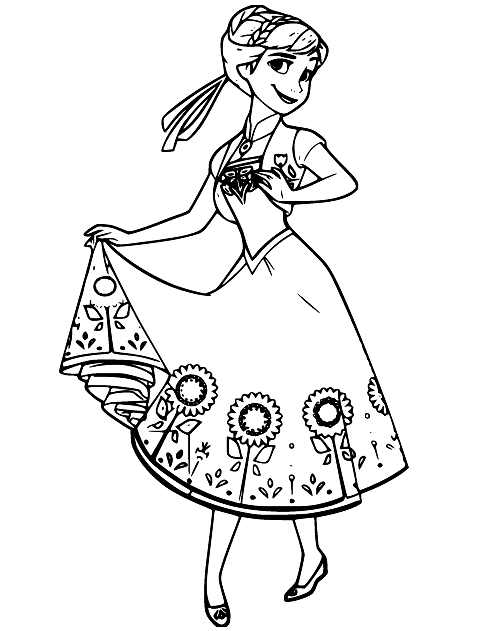 Раскраска Анна в подсолнуховом платье