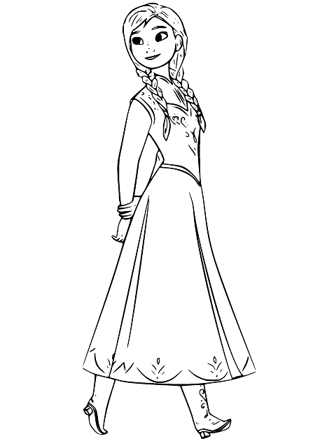Anna with a Beautiful Dress Coloring Page