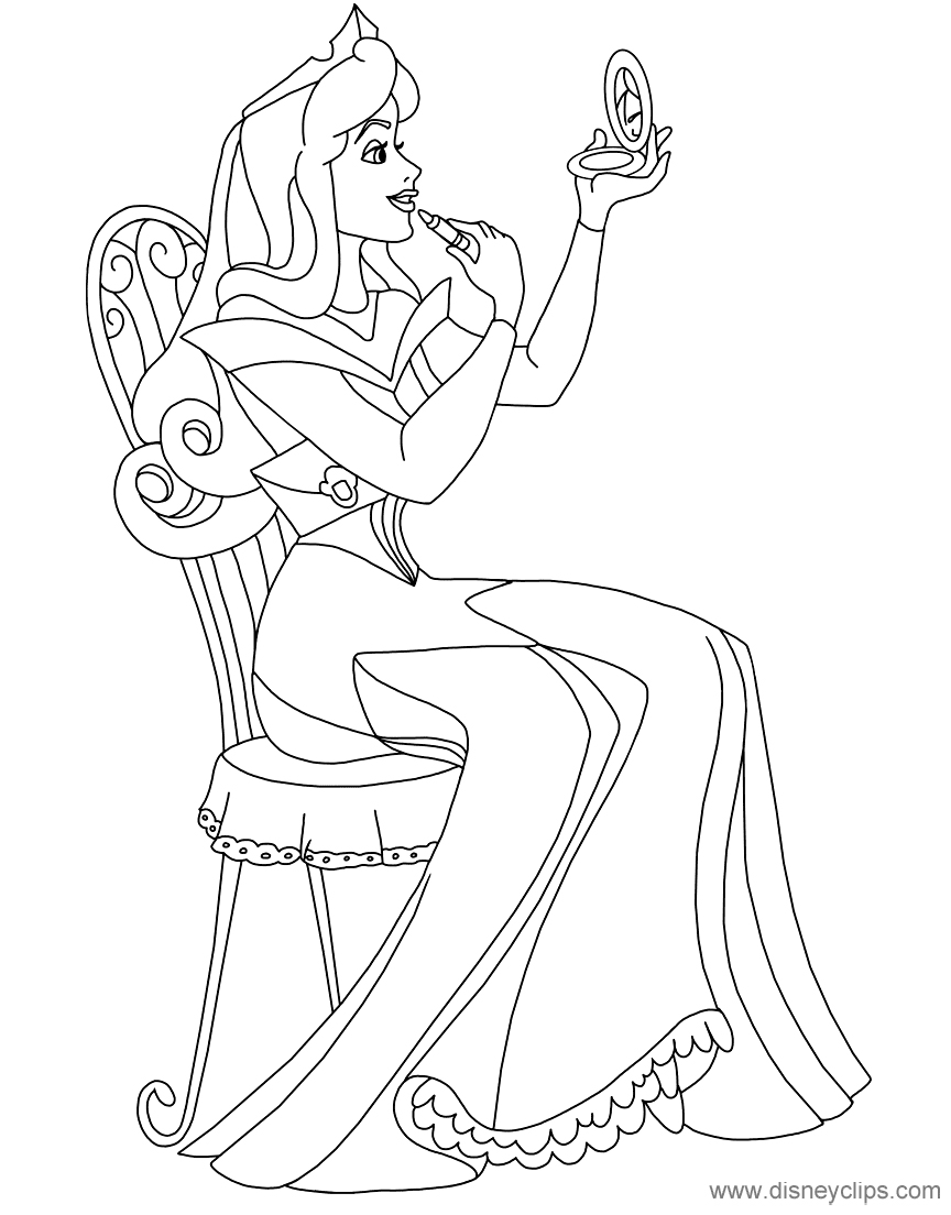 Aurora Applying Lipstick Coloring Pages