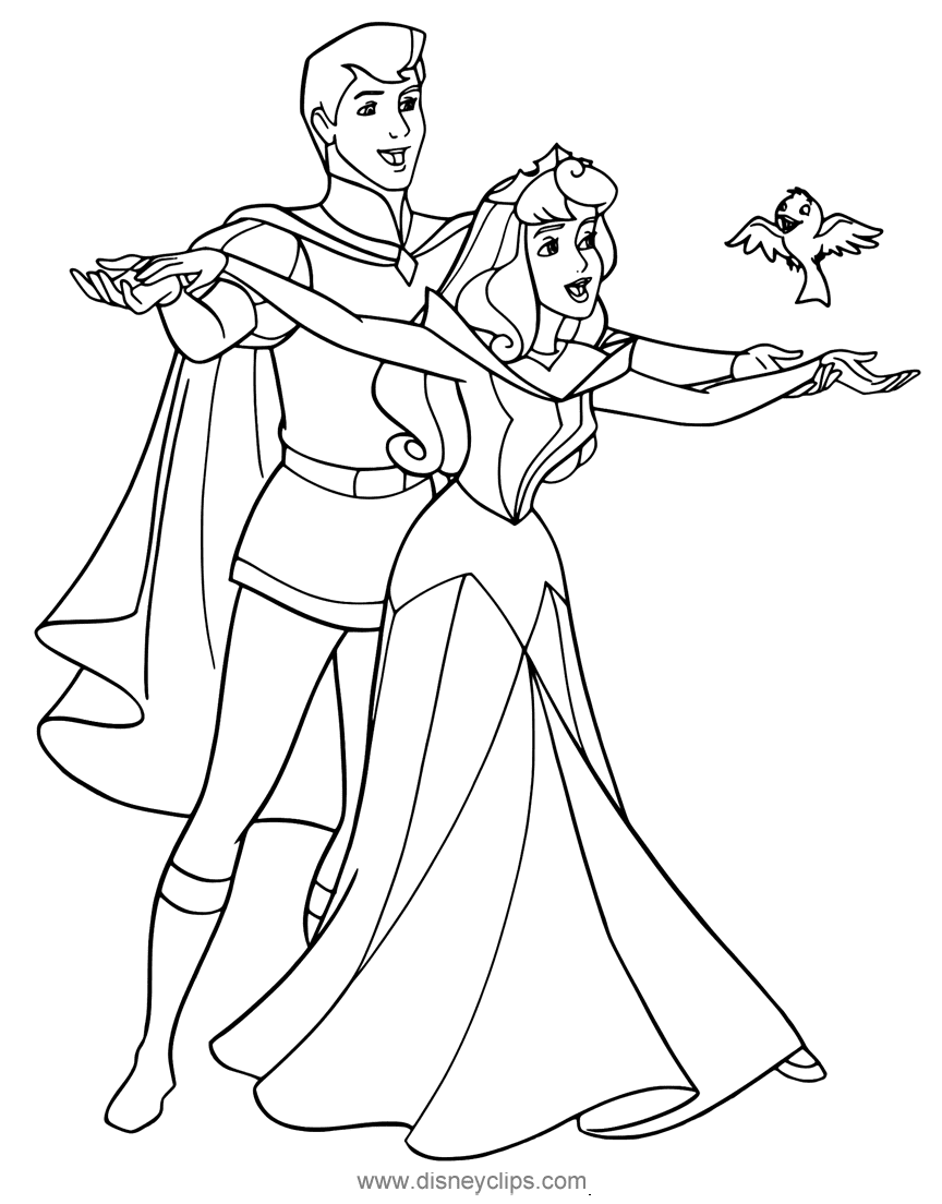 Раскраска Аврора принцесса и принц Филипп