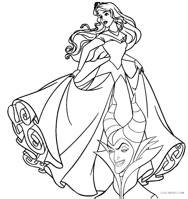Aurora and Maleficent Coloring Page