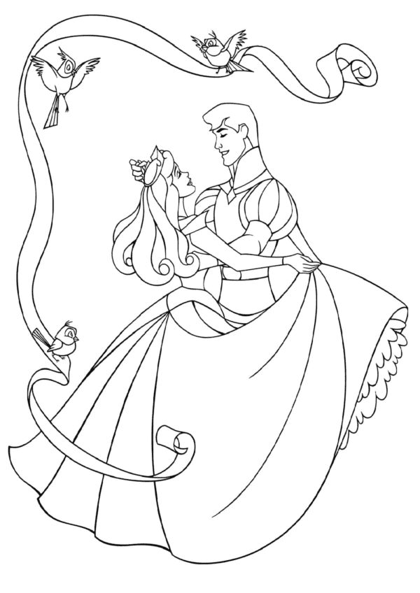 Aurora and Phillip Dance Coloring Page