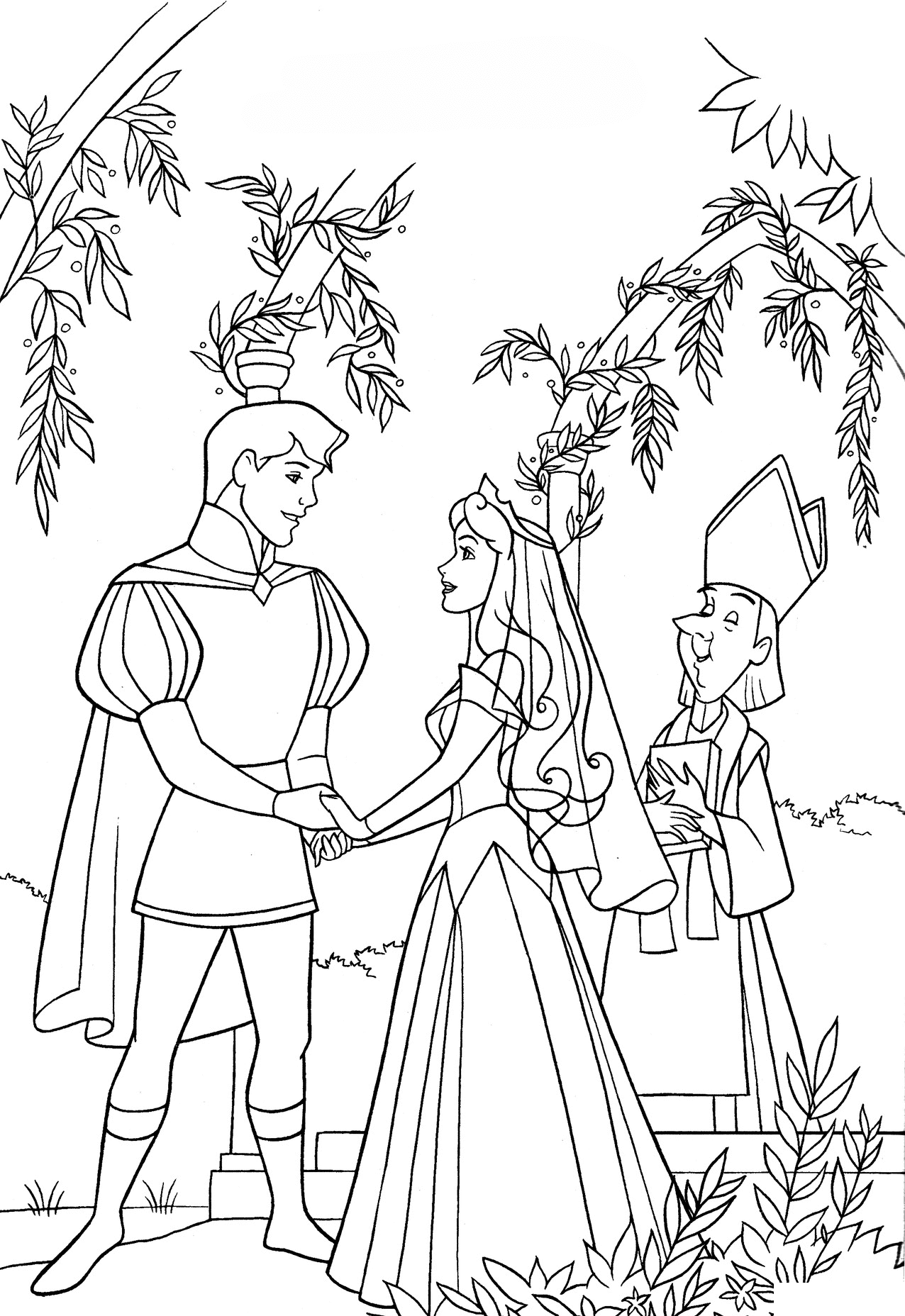 Aurora and Phillip Holds Hands Coloring Page