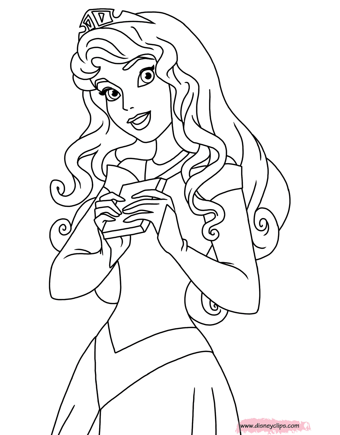 Aurora holding a book Coloring Page