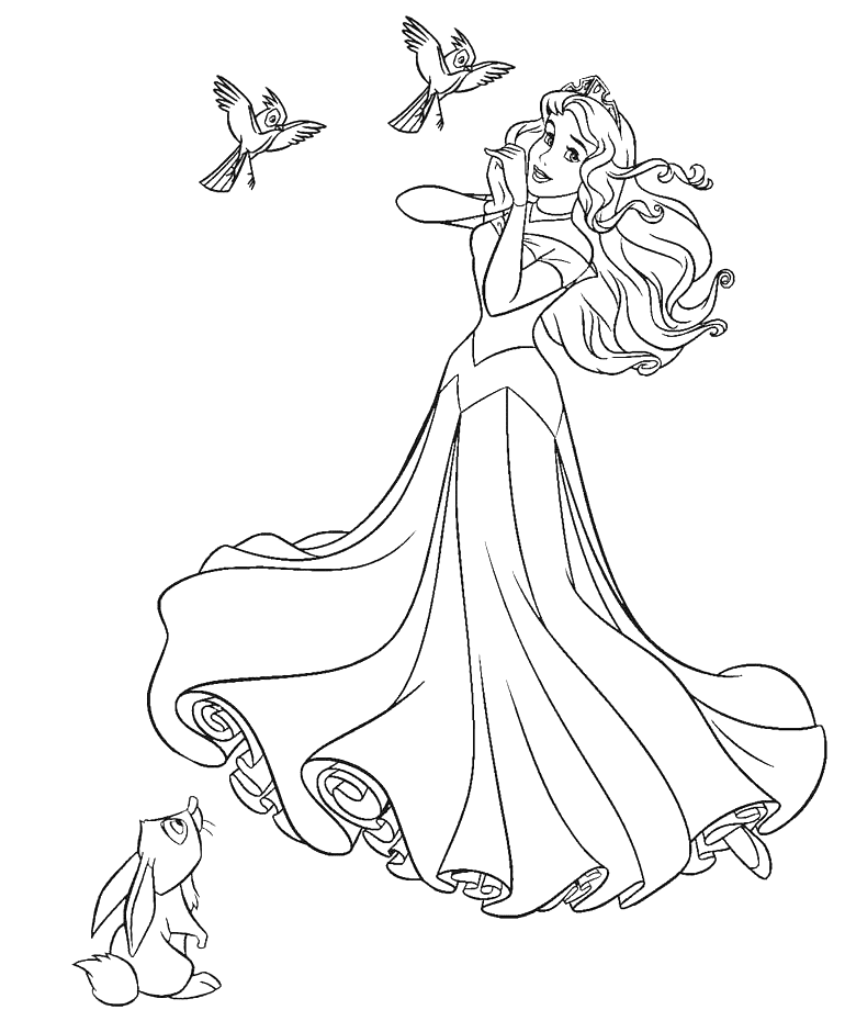 Aurora with Animals Coloring Page