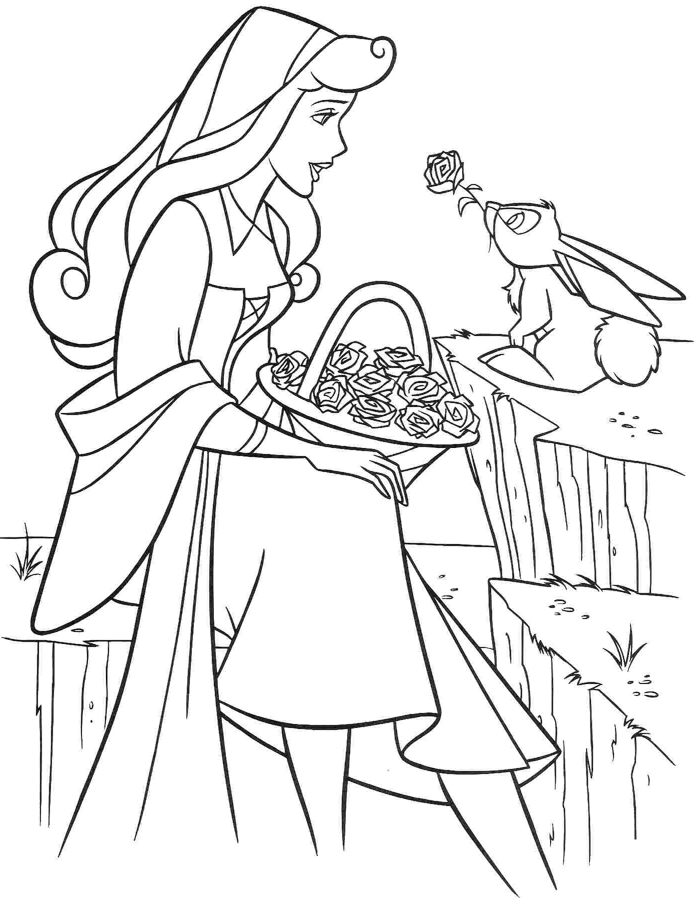 Dibujo de Aurora con conejo para colorear