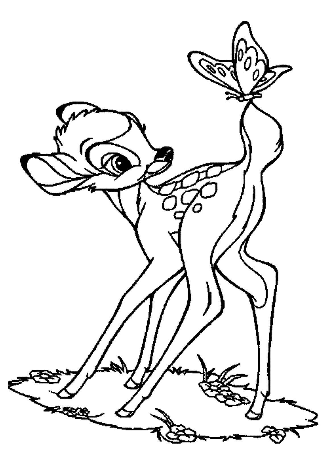 Baby Deer with Butterfly Coloring Page