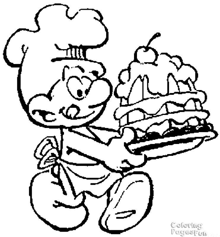 Baker Smurf fazendo bolo com Smurfs