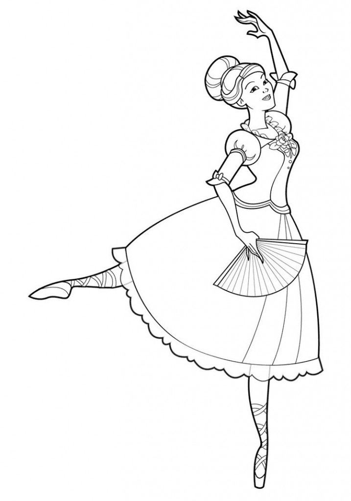 Desenho de bailarina com um fã para colorir