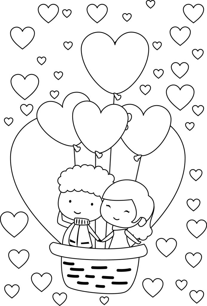 Página para colorir de amor de balão