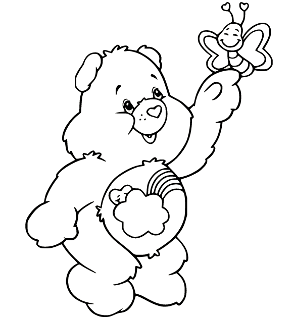 Bashful Heart Bear and a Butterfly Coloring Pages