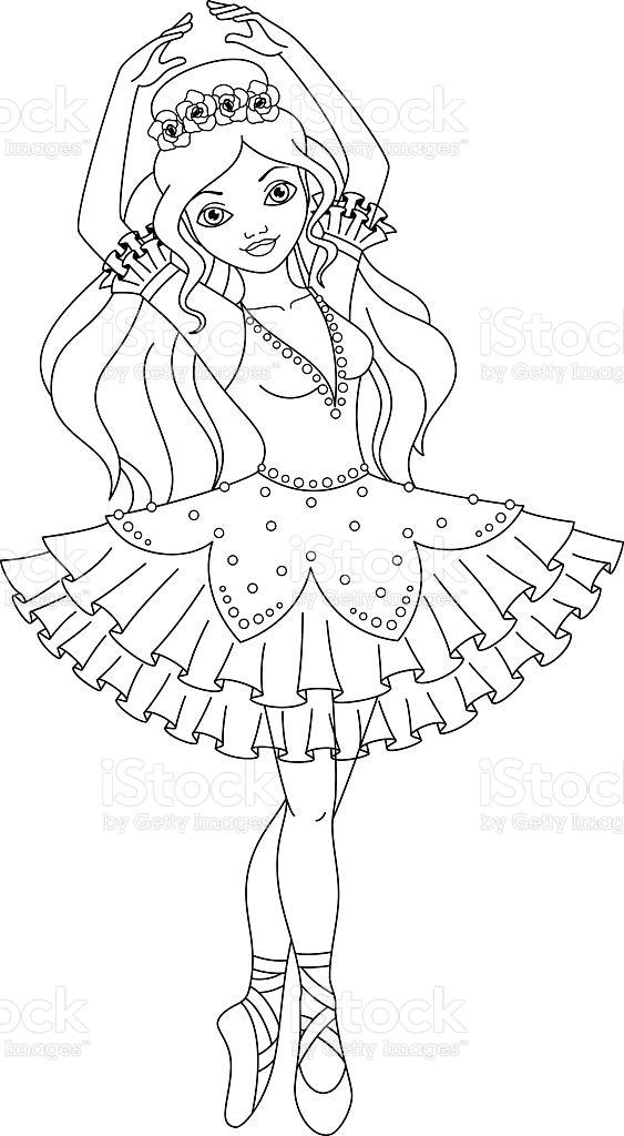 Desenho para colorir linda princesa bailarina dançando