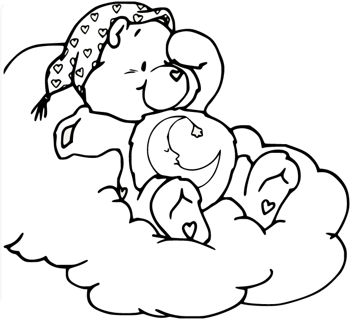 Bedtime Bear Lay on the Cloud Coloring Page