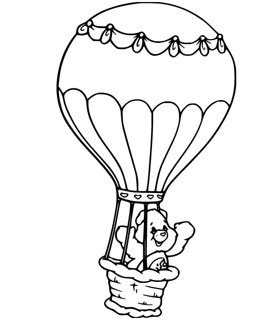 Bedtime Bear in the Hot Air Balloon Coloring Page