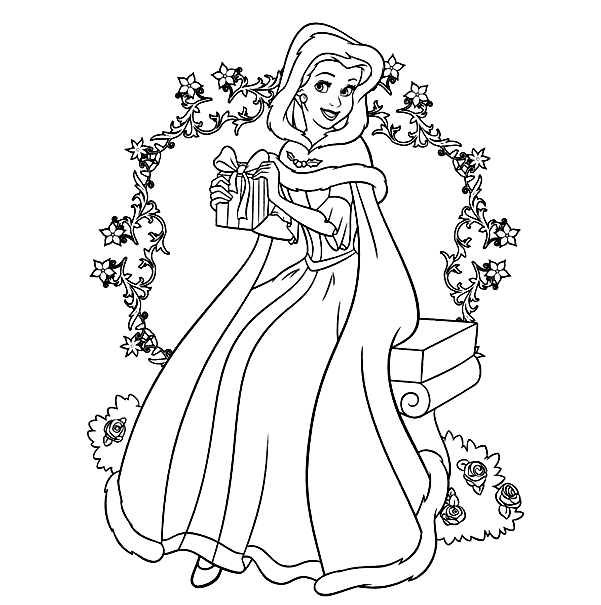 Belle Princess with A Gift Coloring Pages