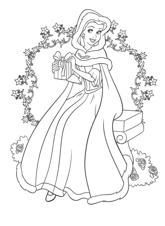 Belle Princess with A Gift Coloring Page