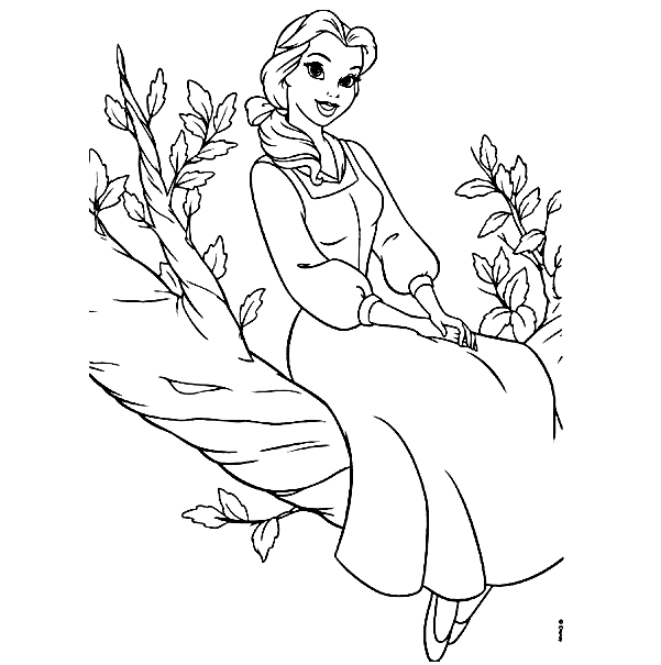 Belle Sitting on a Tree Branch Coloring Pages