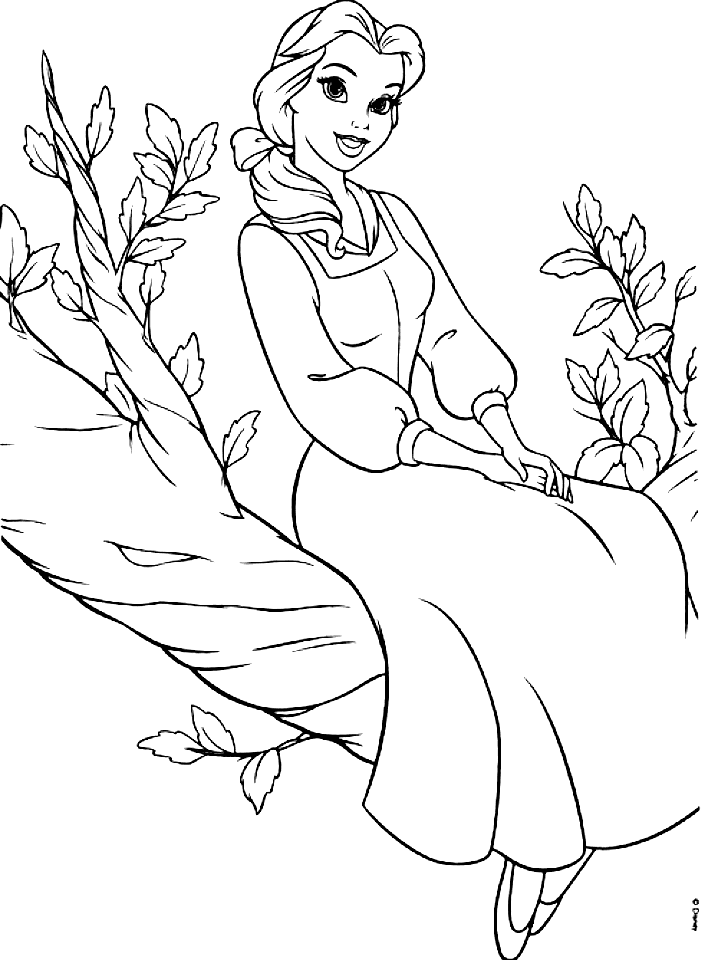 Belle Sitting on a Tree Branch Coloring Page