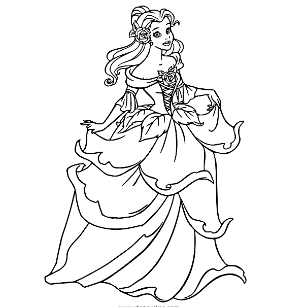 Belle Wears a Floral Dress Coloring Pages