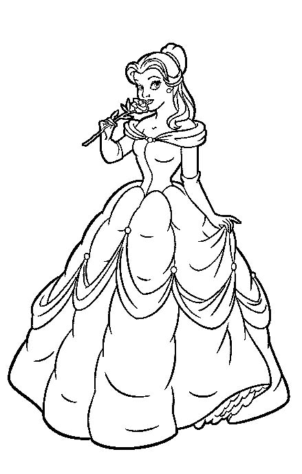Belle With Rose Coloring Pages