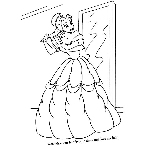 Belle combs Her Hair Coloring Pages