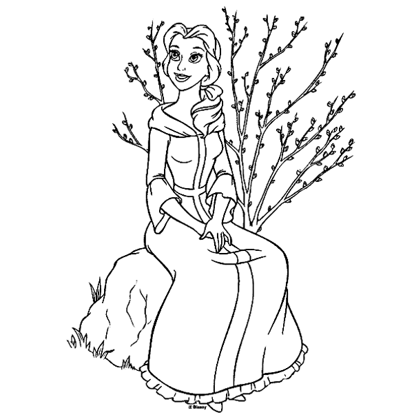 Belle sitting on Stone Coloring Pages