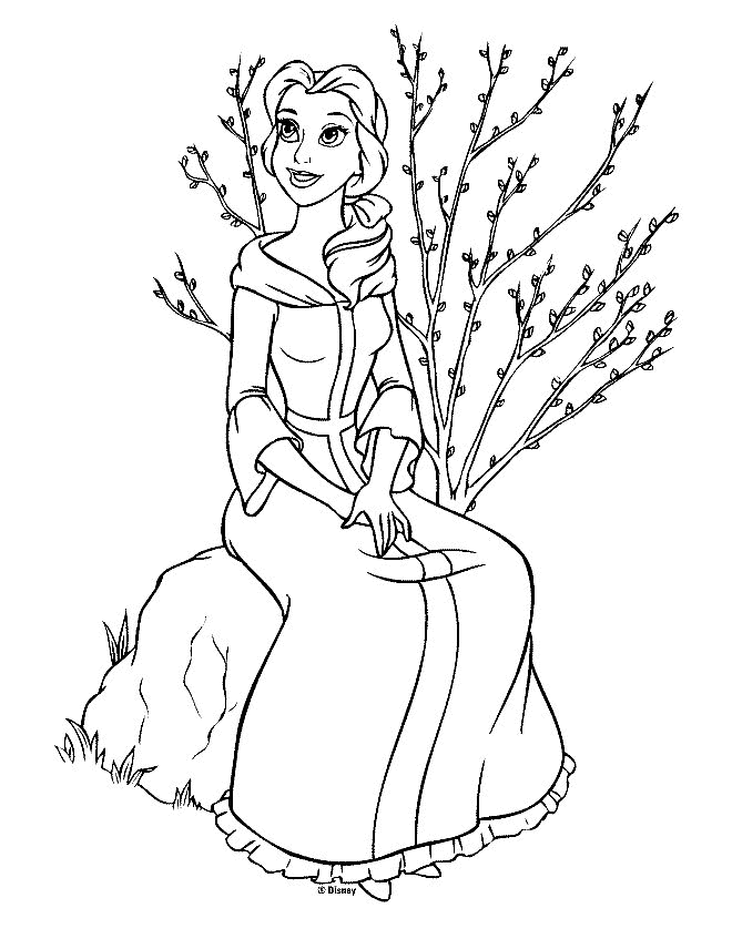 Belle sitting on Stone Coloring Page