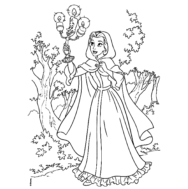 Belle with Lumiere in the Jungle Coloring Pages