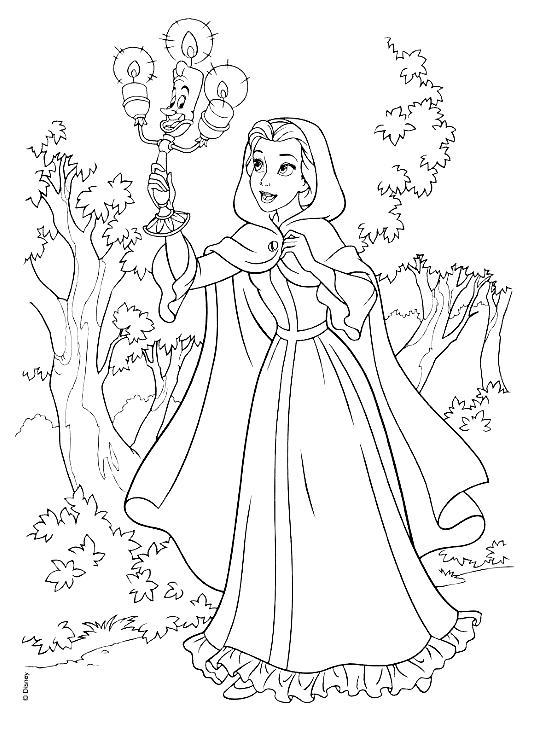 Belle with Lumiere in the Jungle Coloring Page