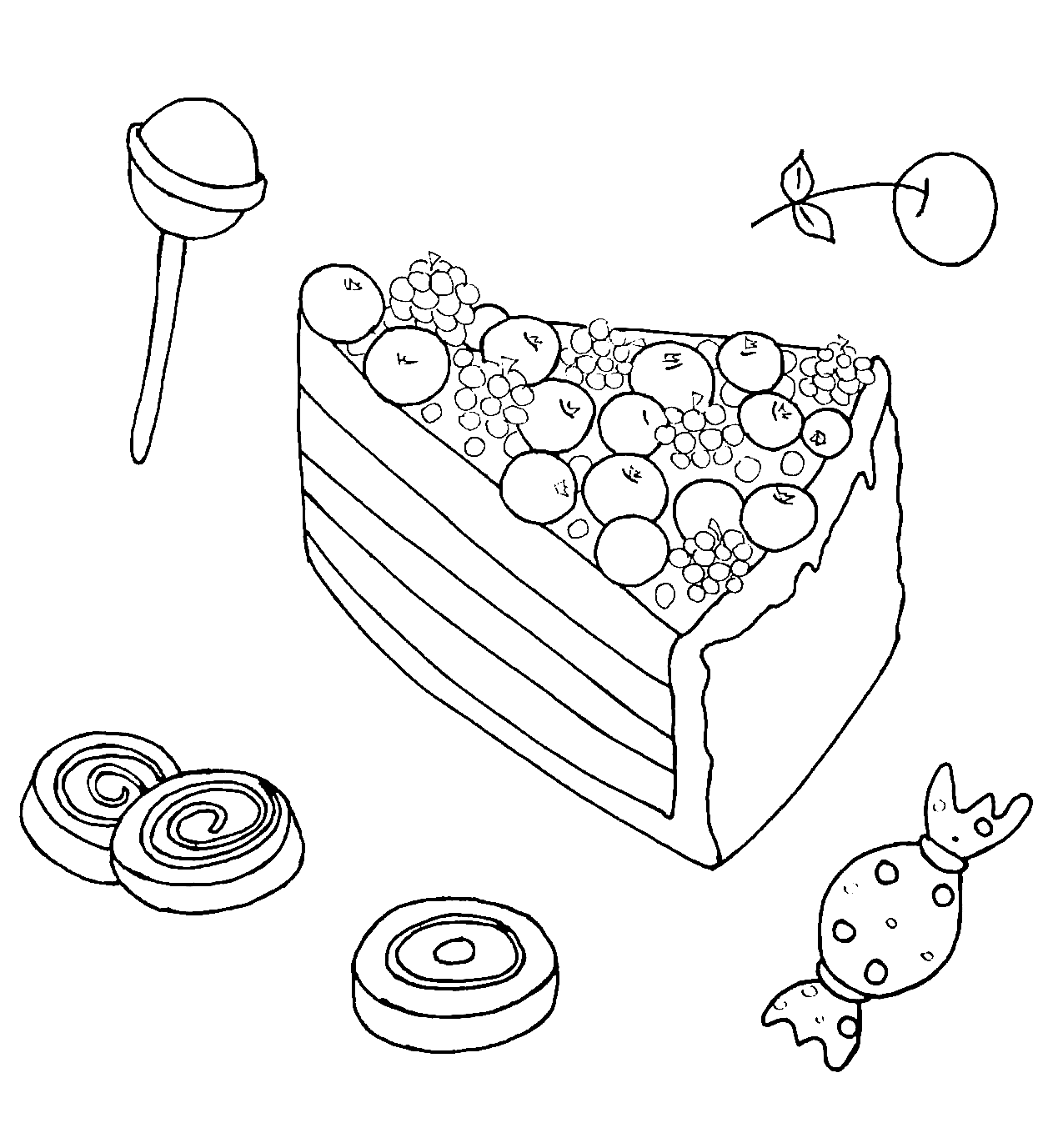 Pagina da colorare di torta di mirtilli