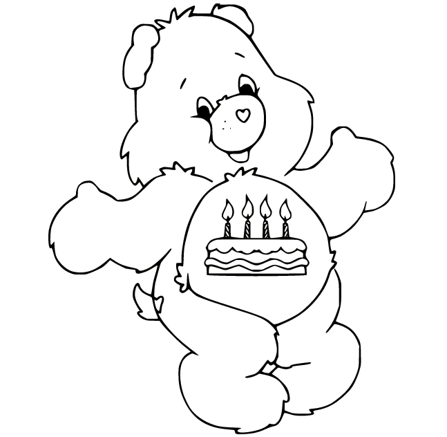 生日熊微笑着色页