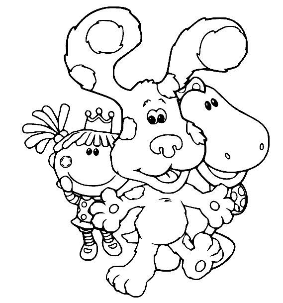 Blue and Dinosaur with Little Girl Coloring Pages