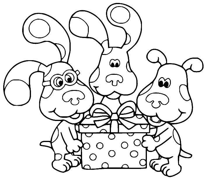 Blue and Other Two Puppies Hold a Present Coloring Page