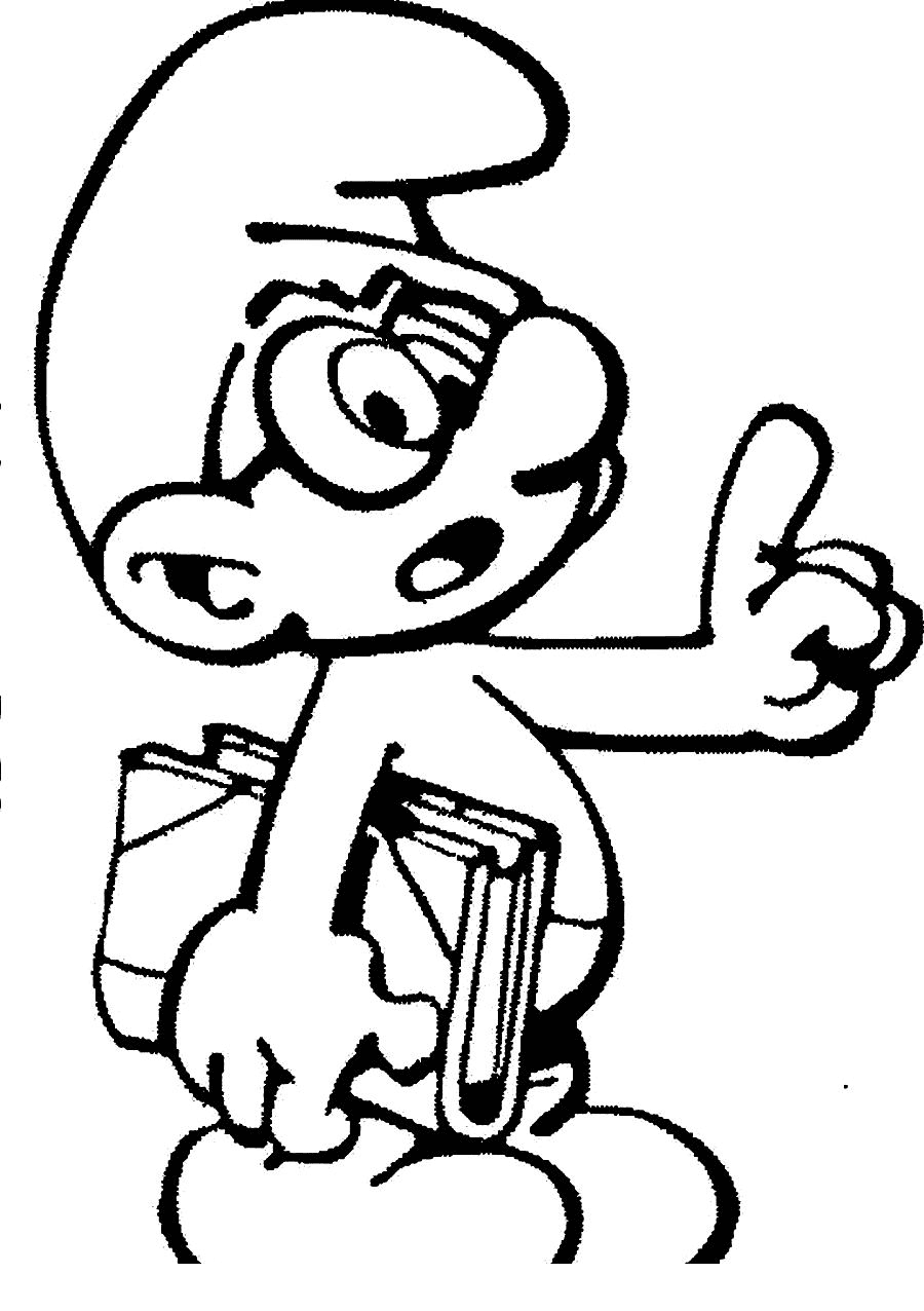 Brainy Smurf with a Book Coloring Page