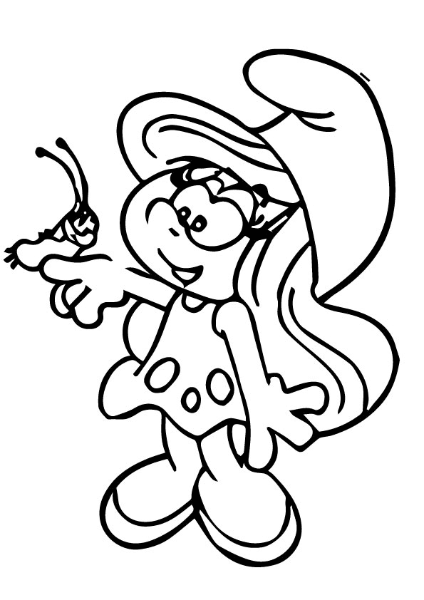 Butterfly on Smurfette Hands Coloring Page