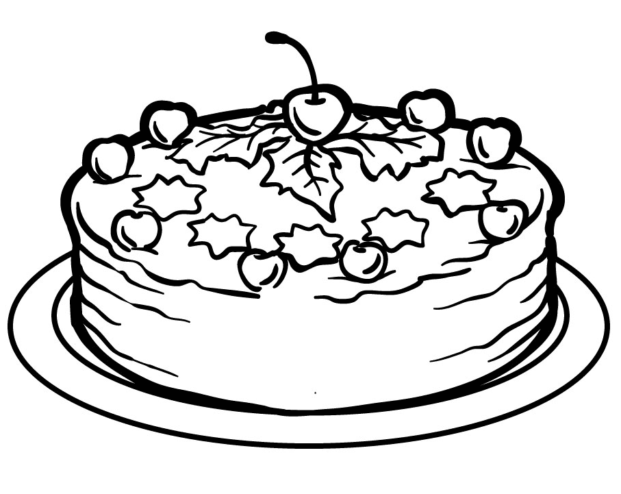 Cake with Cherries Coloring Page