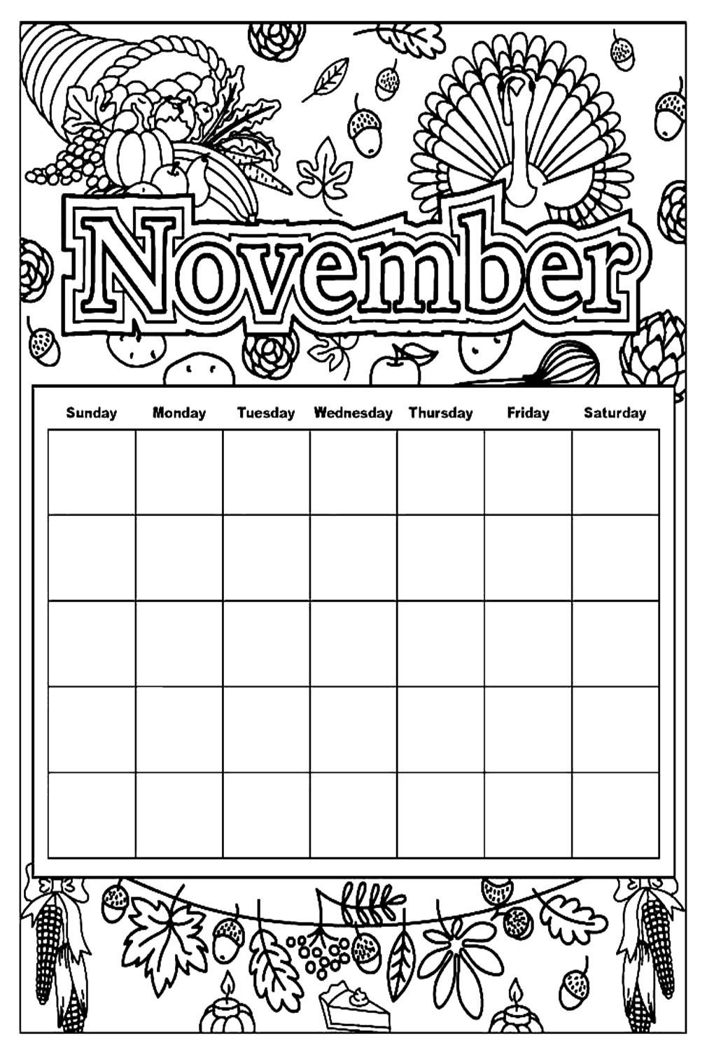 Calendar For November Coloring Pages