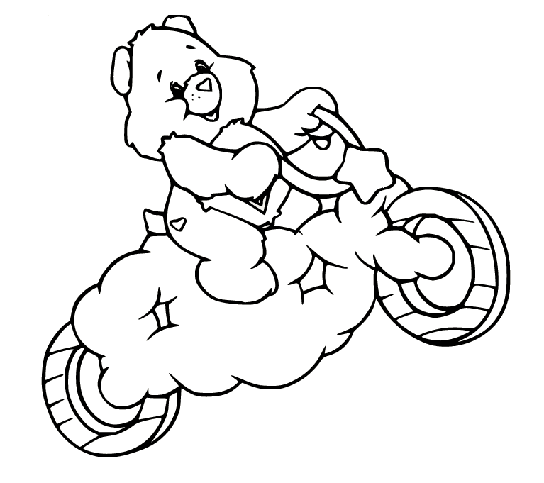 Заботливый мишка на мотоцикле из мультфильма "Заботливые мишки"