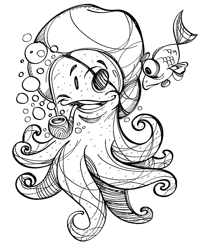 Cheerful Octopus Pirate Coloring Pages