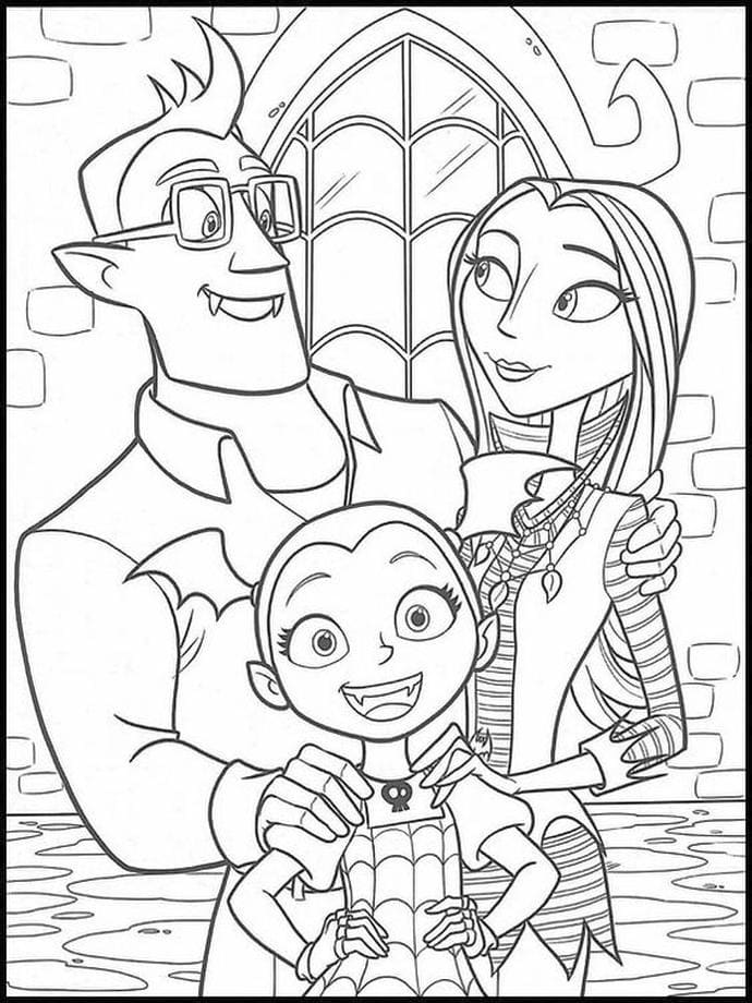 Cheerful And Friendly Vampire Family Coloring Page